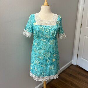 Lilly Pulitzer Aqua Seashell Print Crochet Lace Dress Sz S